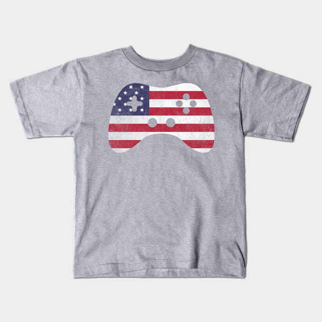 American Gamer Vintage USA Flag Video Game Controller Gamer Kids T-Shirt by Tingsy